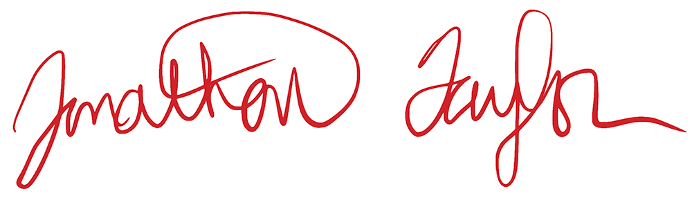 A digital signature in red ink provided by Jonathon Taylor